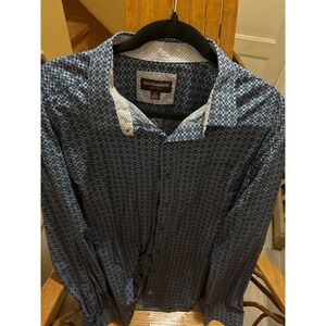 Johnston‎ & Murphy Mens XXL Blue Geometric Diamond Long Sleeve Button Down Shirt